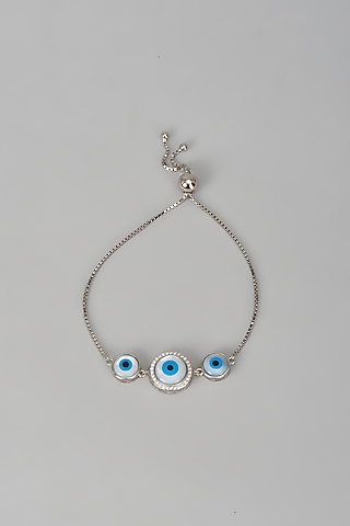 White Finish Zircon Evil Eye Bracelet In Sterling Silver by Mero