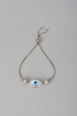 White Finish Zircon Evil Eye Bracelet In Sterling Silver by Mero
