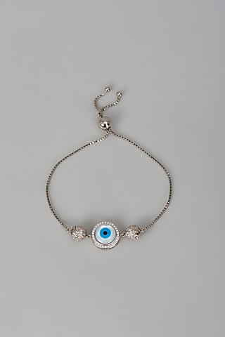 White Finish Zircon Evil Eye Bracelet In Sterling Silver by Mero