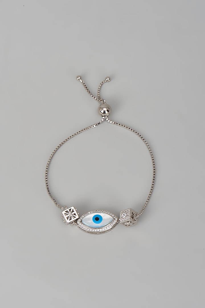 White Finish Zircon Evil Eye Bracelet In Sterling Silver by Mero at Pernia's Pop Up Shop