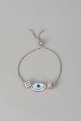 White Finish Zircon Evil Eye Bracelet In Sterling Silver by Mero
