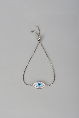 White Finish Zircon Evil Eye Bracelet In Sterling Silver by Mero
