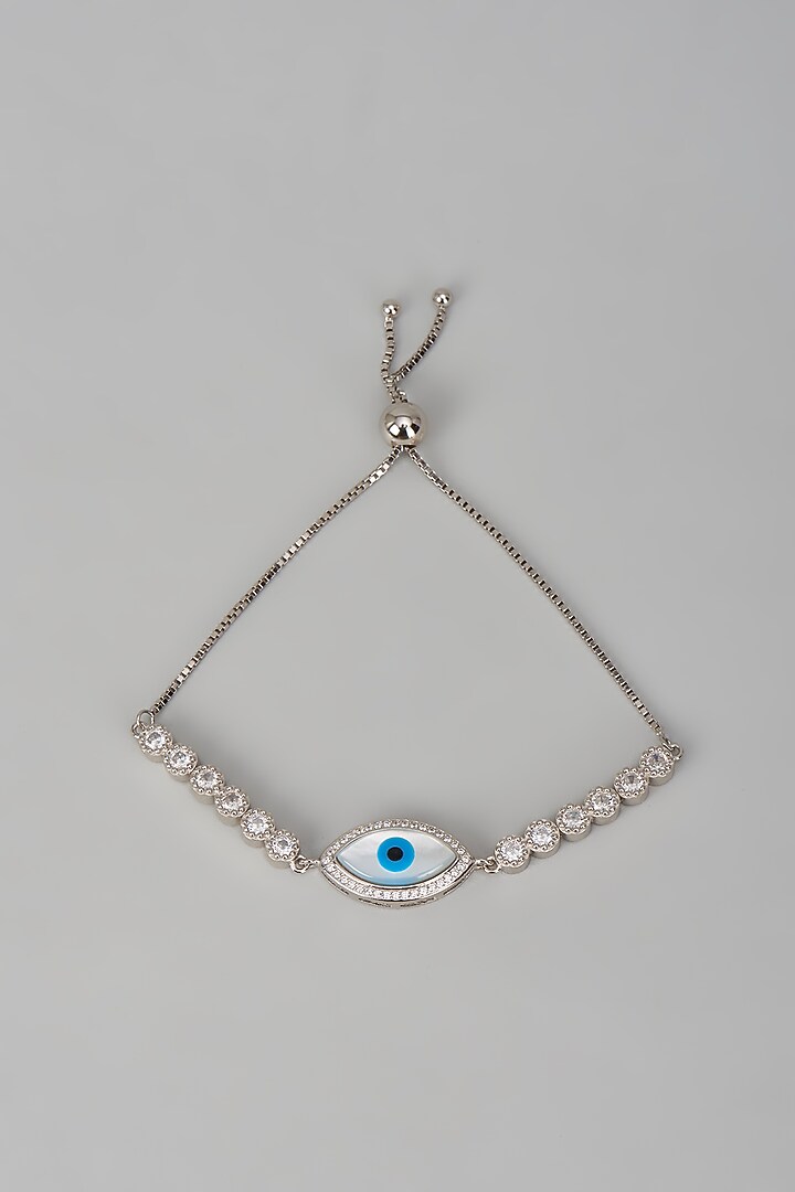 White Finish Zircon Evil Eye Bracelet In Sterling Silver by Mero at Pernia's Pop Up Shop