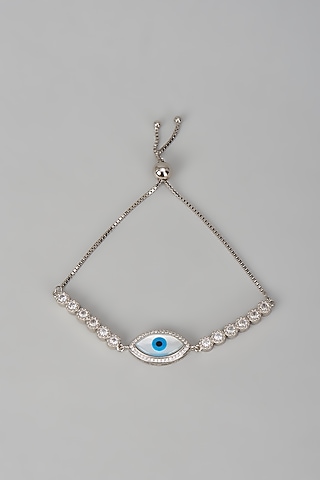 White Finish Zircon Evil Eye Bracelet In Sterling Silver by Mero