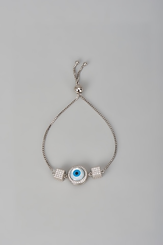 White Finish Zircon Evil Eye Bracelet In Sterling Silver by Mero