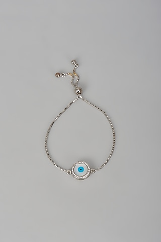 White Finish Zircon Evil Eye Bracelet In Sterling Silver by Mero