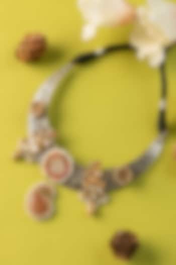 White Finish Kundan Polki & Pearl Temple Necklace In Sterling Silver by Mero at Pernia's Pop Up Shop