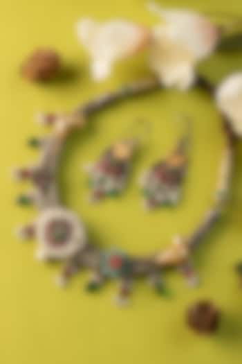 White Finish Kundan Polki & Pearl Temple Necklace Set In Sterling Silver by Mero at Pernia's Pop Up Shop