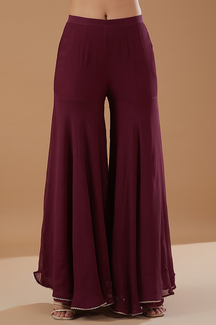 Wine Georgette Hand Embroidered Kurta Set by MERAKI BY POONAM SSANYAA at Pernia's Pop Up Shop