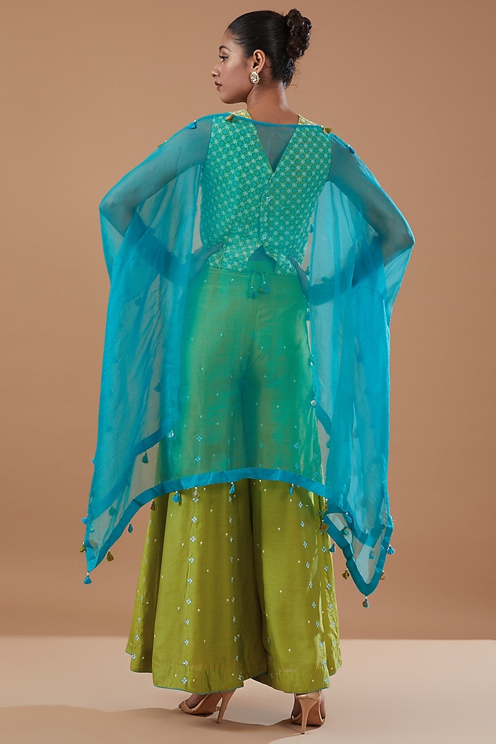 Green Muslin Embroidered Wedding Sharara Set by MERAKI BY POONAM SSANYAA at Pernia's Pop Up Shop
