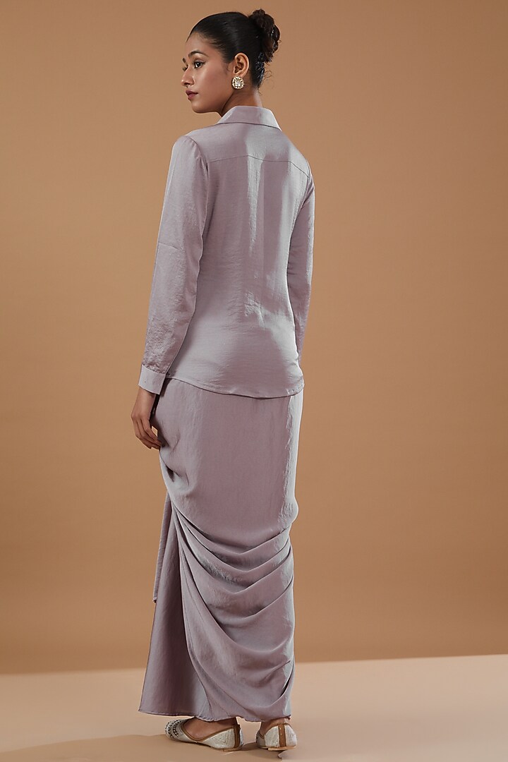 Purple Imported Crepe Embroidered Draped Skirt Set by MERAKI BY POONAM SSANYAA at Pernia's Pop Up Shop