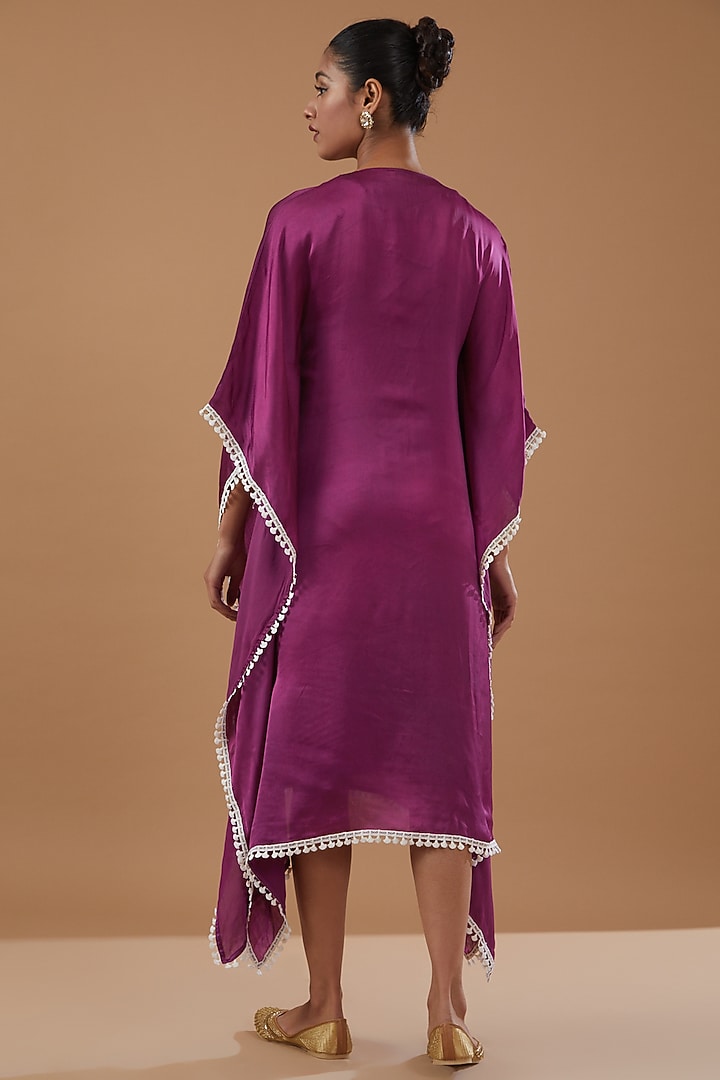 Purple Crepe Hand Embroidered Kaftan Summer Dress by MERAKI BY POONAM SSANYAA at Pernia's Pop Up Shop