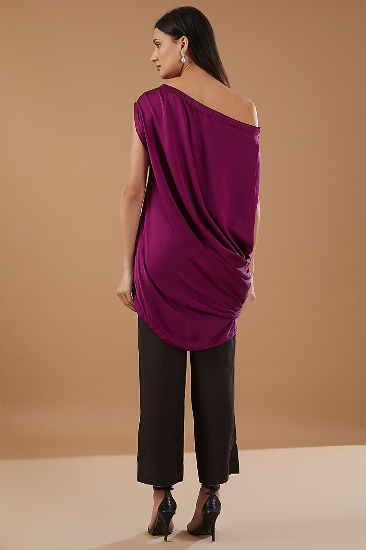 Purple Satin One-Shoulder Kurta Set by MERAKI BY POONAM SSANYAA at Pernia's Pop Up Shop