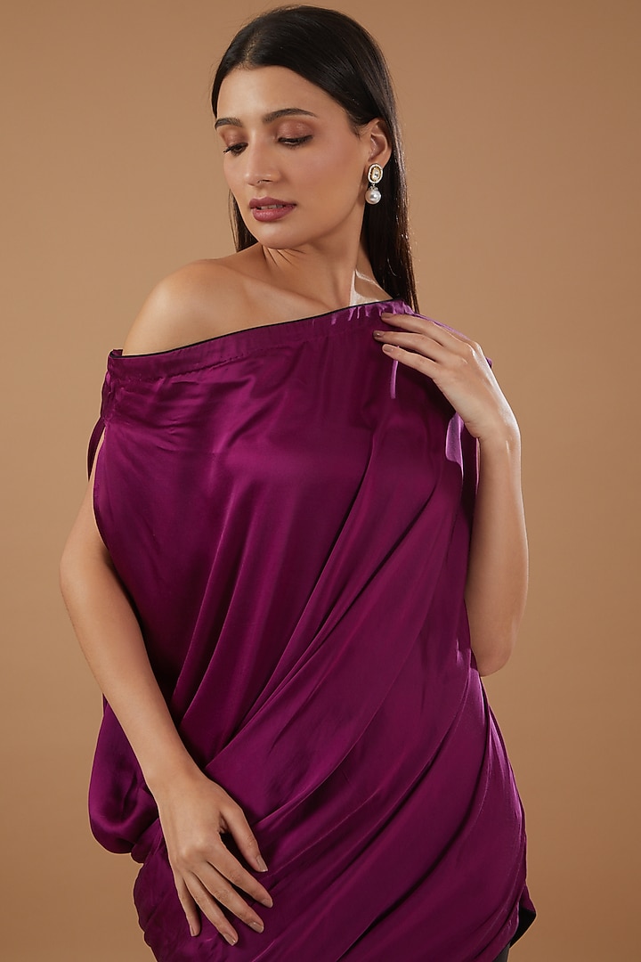 Purple Satin One-Shoulder Kurta Set by MERAKI BY POONAM SSANYAA at Pernia's Pop Up Shop
