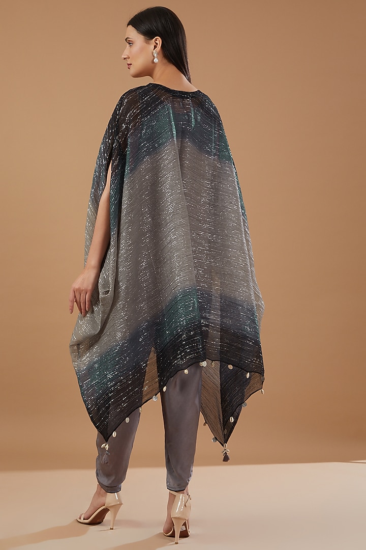 Grey & Midnight Blue Chiffon Embroidered Kaftan Set by MERAKI BY POONAM SSANYAA at Pernia's Pop Up Shop