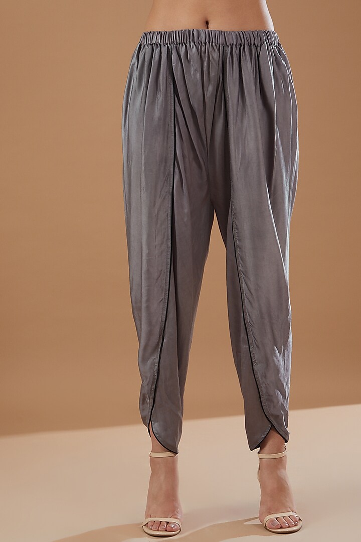 Grey & Midnight Blue Chiffon Embroidered Kaftan Set by MERAKI BY POONAM SSANYAA at Pernia's Pop Up Shop