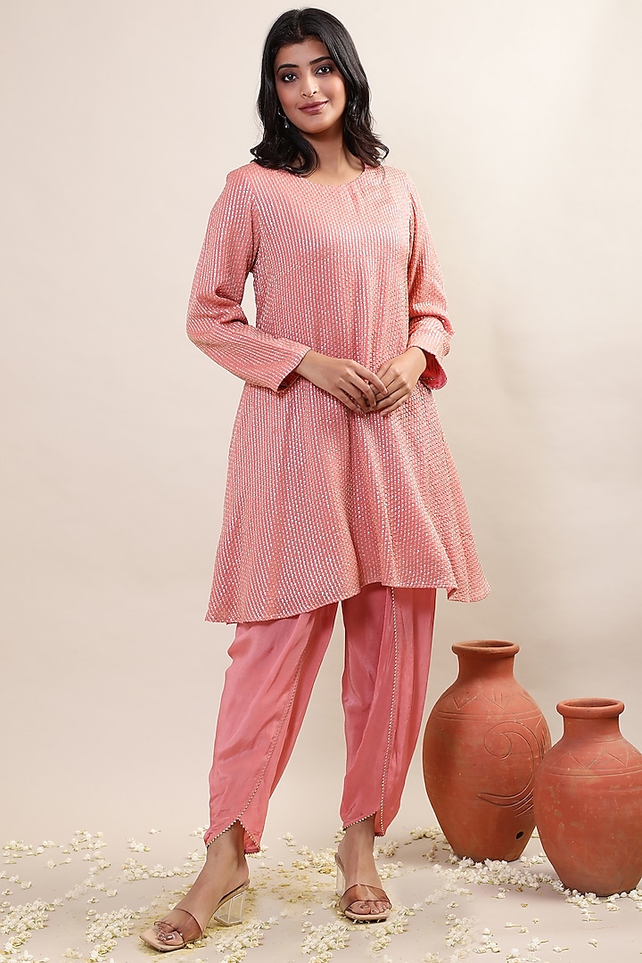 Pink Georgette & Satin Dhoti Set by MERAKI BY POONAM SSANYAA at Pernia's Pop Up Shop