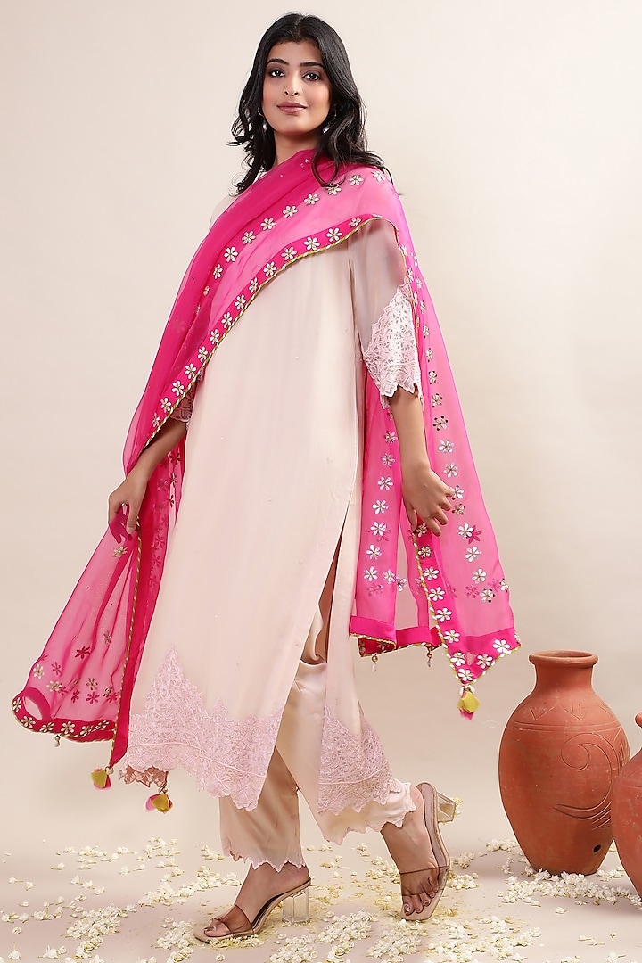 Baby Pink Organza Embroidered Kurta Set by MERAKI BY POONAM SSANYAA at Pernia's Pop Up Shop