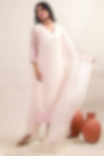 Baby Pink Organza Embroidered Kurta Set by MERAKI BY POONAM SSANYAA at Pernia's Pop Up Shop