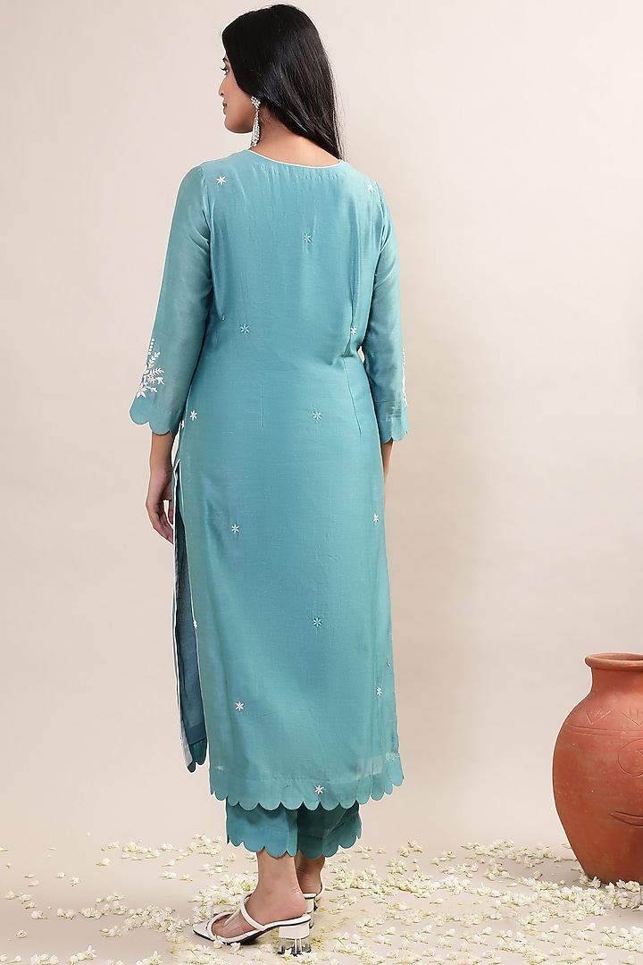 Ice Blue Swiss Voile Embroidered Kurta Set by MERAKI BY POONAM SSANYAA at Pernia's Pop Up Shop