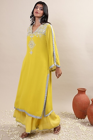 Lemon Georgette Sharara Set by MERAKI BY POONAM SSANYAA