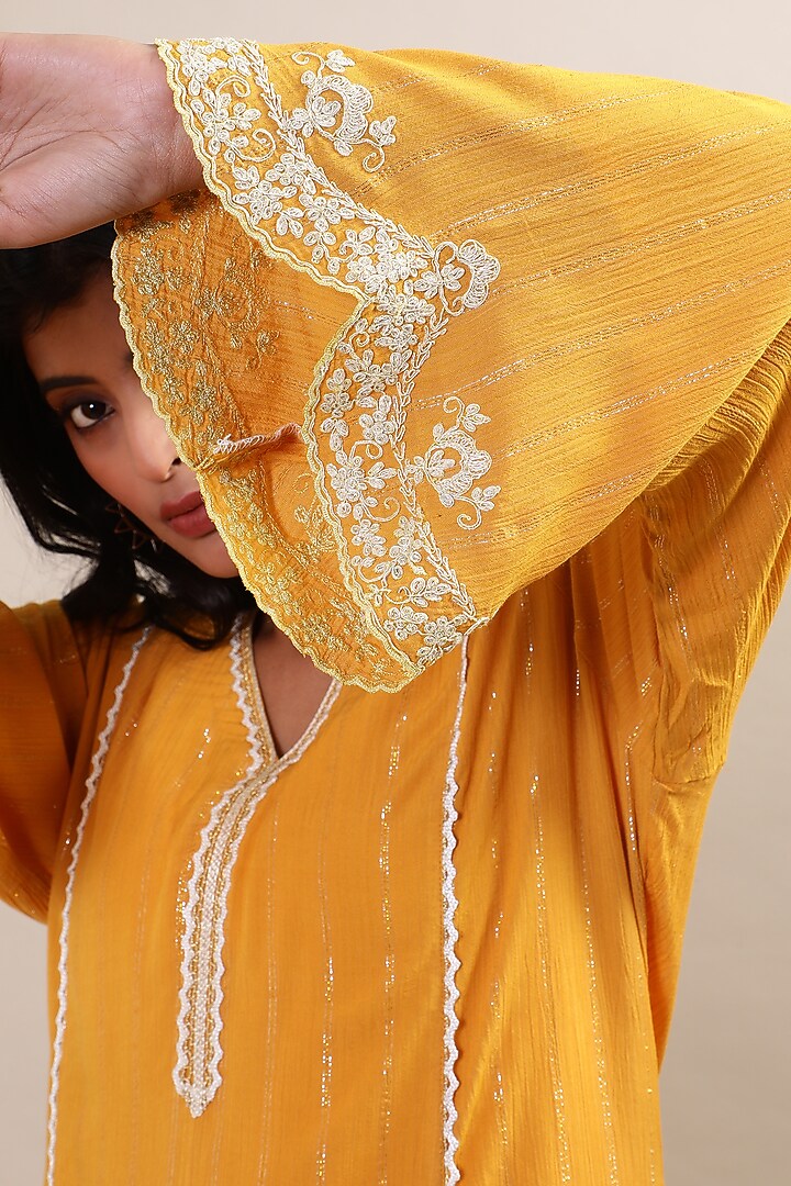 Mustard Georgette Embroidered Kurta Set by MERAKI BY POONAM SSANYAA at Pernia's Pop Up Shop