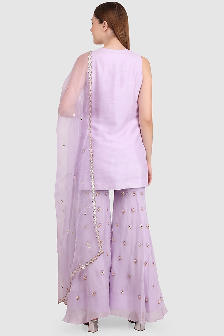 Lilac Viscose Organza Sequined Party Wear Sharara Set by Meraki By Rachna at Pernia's Pop Up Shop