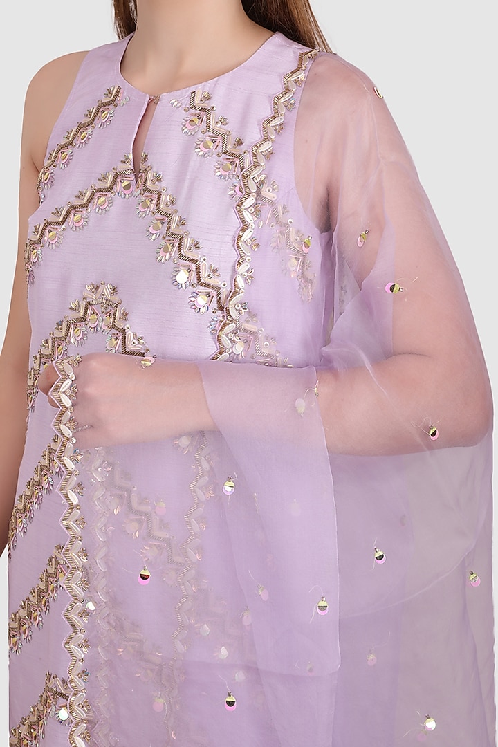 Lilac Viscose Organza Sequined Party Wear Sharara Set by Meraki By Rachna at Pernia's Pop Up Shop