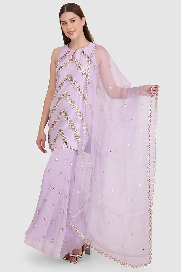 Lilac Viscose Organza Sequined Party Wear Sharara Set by Meraki By Rachna at Pernia's Pop Up Shop