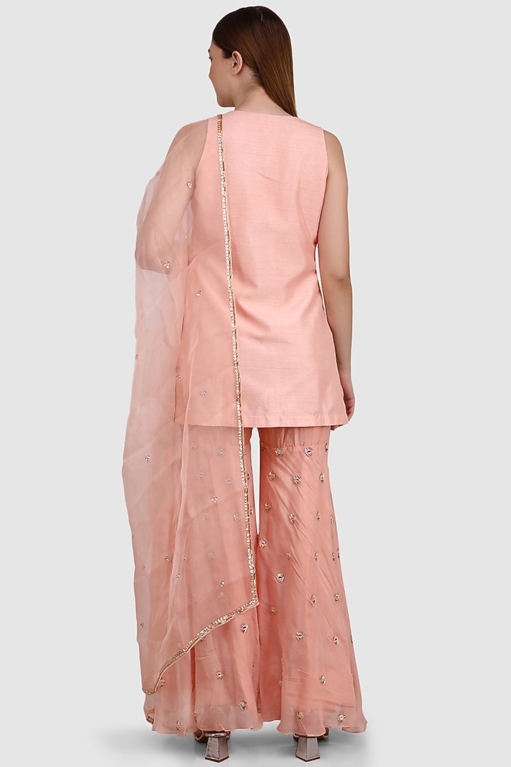 Peach Viscose Organza Sequined Party Wear Sharara Set by Meraki By Rachna at Pernia's Pop Up Shop