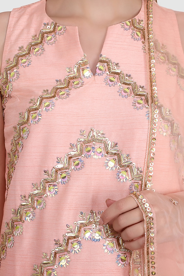 Peach Viscose Organza Sequined Party Wear Sharara Set by Meraki By Rachna at Pernia's Pop Up Shop