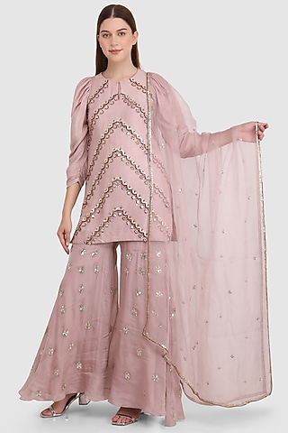 Mauve Viscose Organza Sequined Sharara Set by Meraki By Rachna