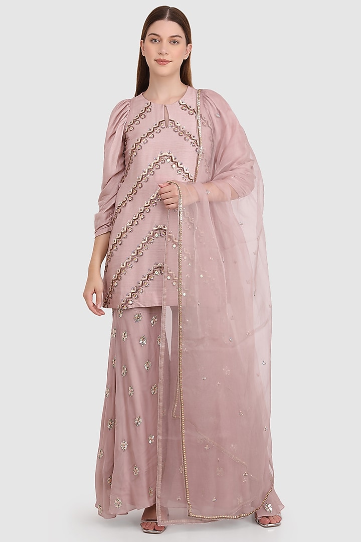 Mauve Viscose Organza Sequined Party Wear Sharara Set by Meraki By Rachna at Pernia's Pop Up Shop