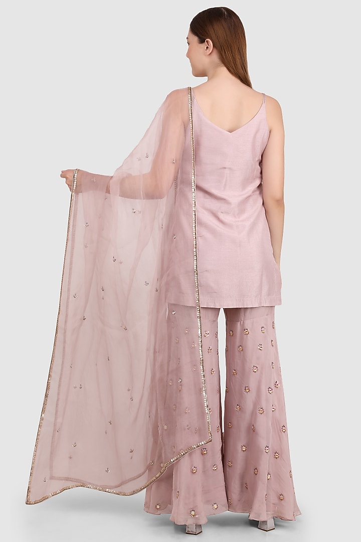 Champagne Pink Viscose Organza Embroidered Party Wear Sharara Set by Meraki By Rachna at Pernia's Pop Up Shop