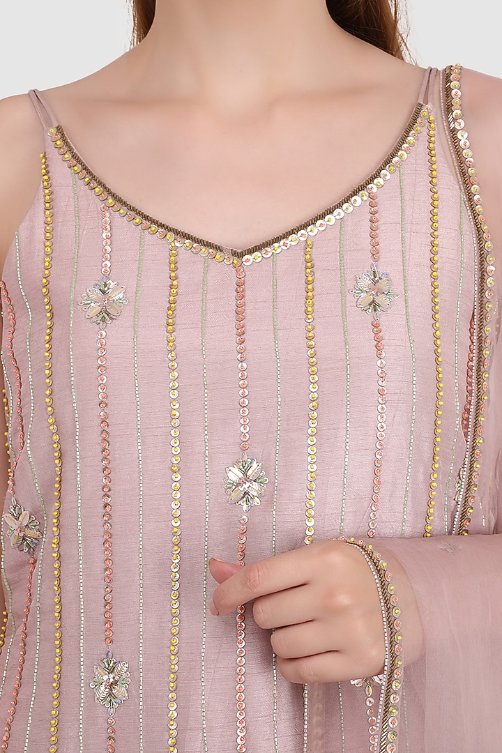 Champagne Pink Viscose Organza Embroidered Party Wear Sharara Set by Meraki By Rachna at Pernia's Pop Up Shop