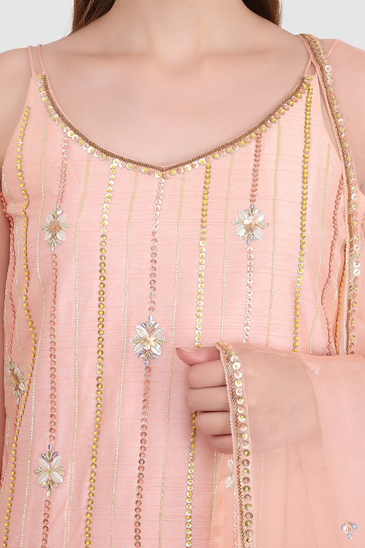 Peach Viscose Organza Embroidered Party Wear Sharara Set by Meraki By Rachna at Pernia's Pop Up Shop