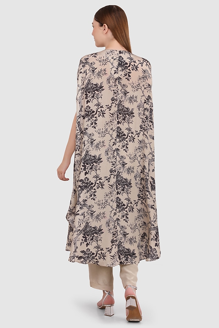 Fawn Viscose Crepe Printed & Hand Embroidered Kaftan Set by Meraki By Rachna at Pernia's Pop Up Shop