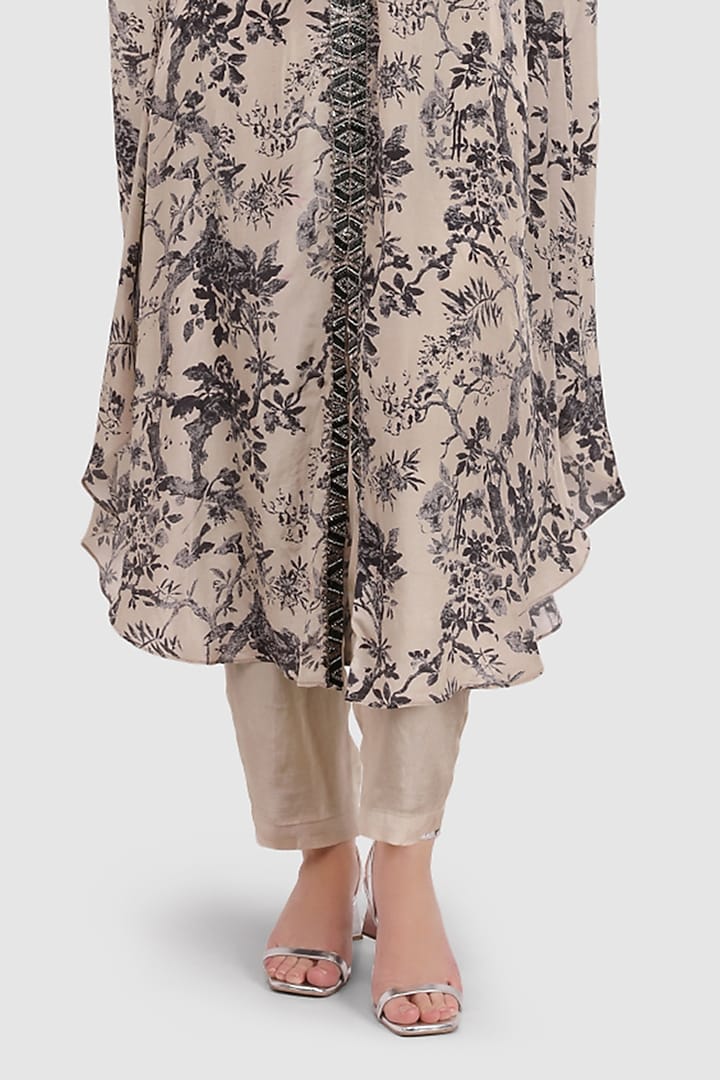 Fawn Viscose Crepe Printed & Hand Embroidered Kaftan Set by Meraki By Rachna at Pernia's Pop Up Shop