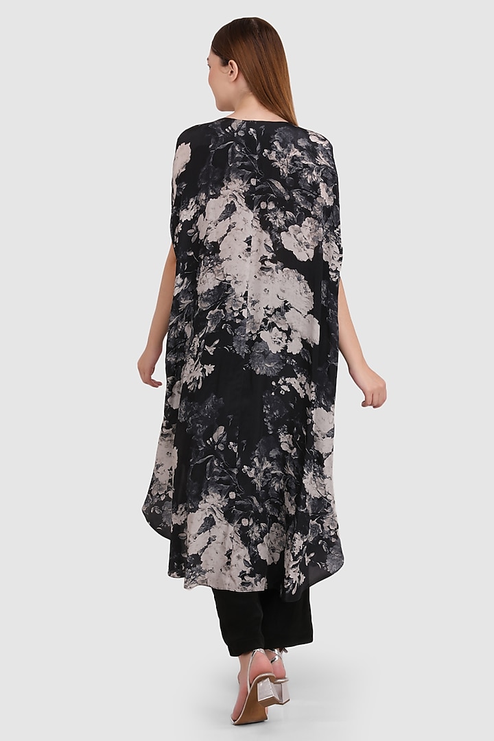 Black Viscose Crepe Printed & Hand Embroidered Kaftan Set by Meraki By Rachna at Pernia's Pop Up Shop