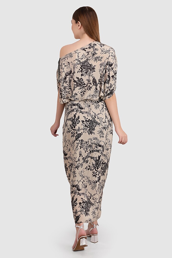Fawn Viscose Crepe Printed Draped Dhoti Skirt Set by Meraki By Rachna at Pernia's Pop Up Shop