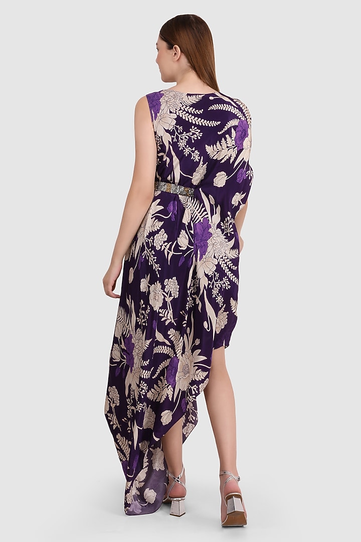 Purple Viscose Crepe Printed Summer Dress by Meraki By Rachna at Pernia's Pop Up Shop
