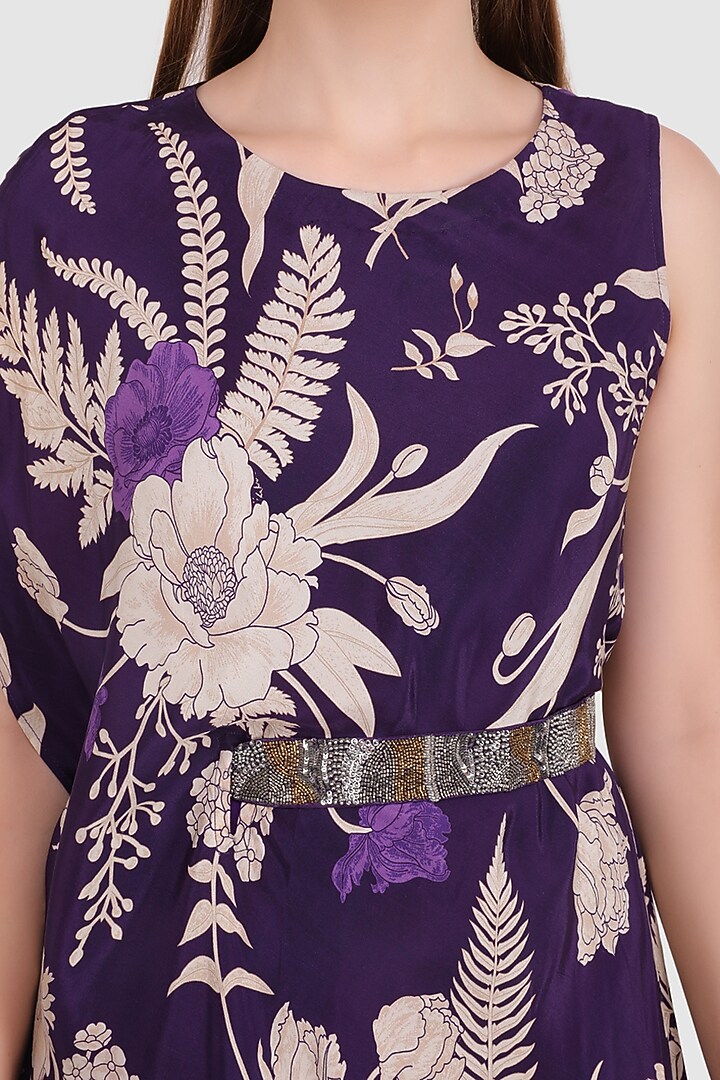 Purple Viscose Crepe Printed Summer Dress by Meraki By Rachna at Pernia's Pop Up Shop