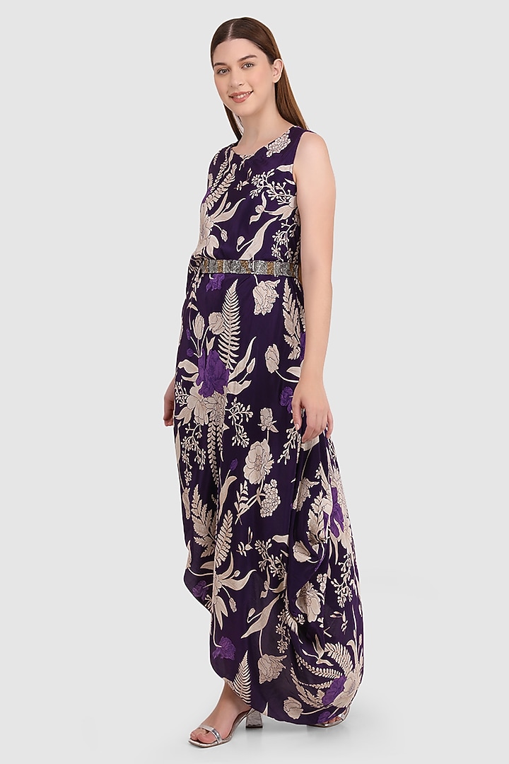 Purple Viscose Crepe Printed Summer Dress by Meraki By Rachna at Pernia's Pop Up Shop