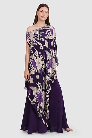 Purple Viscose Crepe Embellished Sharara Set by Meraki By Rachna