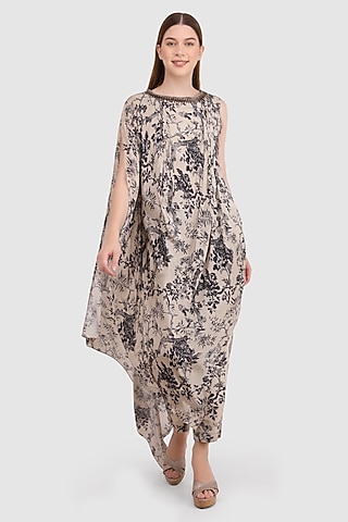 Fawn Viscose Crepe Printed Kurta Set by Meraki By Rachna