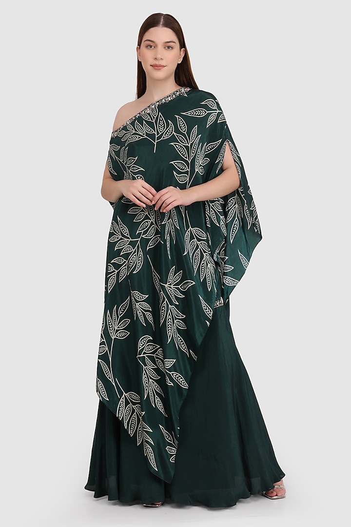 Green Viscose Crepe Embellished Sharara Set by Meraki By Rachna