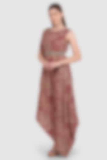 Pink Viscose Crepe Printed Draped Summer Dress by Meraki By Rachna at Pernia's Pop Up Shop