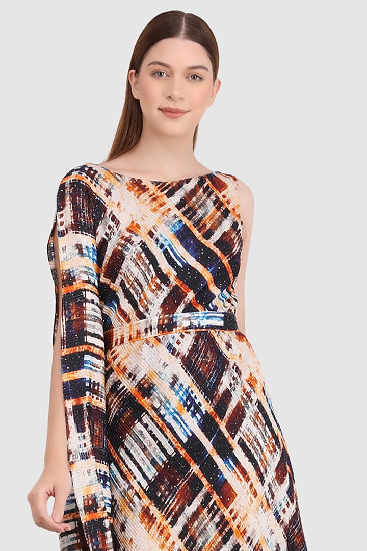 Multi-Colored Viscose Muslin Cowl Draped Summer Dress by Meraki By Rachna at Pernia's Pop Up Shop