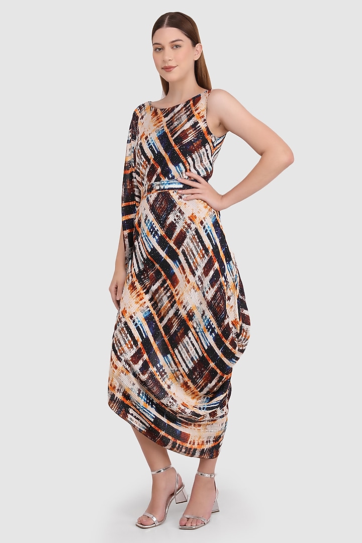 Multi-Colored Viscose Muslin Cowl Draped Summer Dress by Meraki By Rachna at Pernia's Pop Up Shop