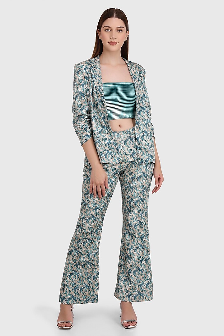 Green Viscose Muslin Blazer Set by Meraki By Rachna at Pernia's Pop Up Shop